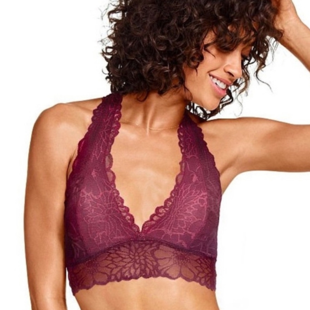 Victoria's Secret Deep Purple Lace Halter Bra Small